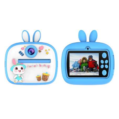 Instant Print Camera for Kids 24MP 1080p Video - Fun Blue Rabbit Design