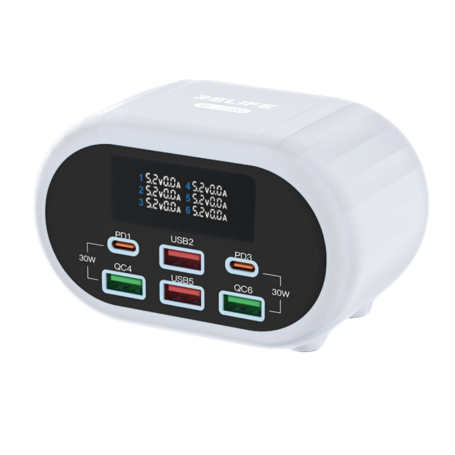 RELIFE RL-309U 6-Port Smart Charger Silver - Efficient & Fast Charging Hub