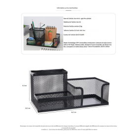 Desk Organizer Pen Holder - Metal - Silver 20.5x10.5x9.5cm