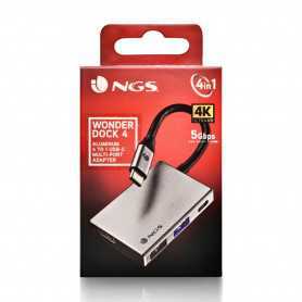 Adaptateur NGS Wonder Dock 4 PRO USB-C Multi Port 4 En1 Gris - Connectivité Optimale pour Tous Vos Appareils