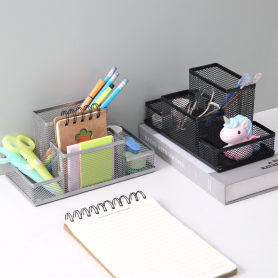 Desk Tidy Pen Holder - Black Metal 20.5x10.5x9.5cm