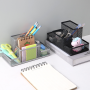 Rangement de Bureau Porte-Stylo en Métal Noir - Organisateur Élégant et Pratique pour Votre Espace de Travail
