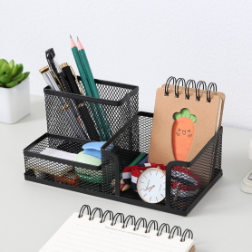 Rangement de Bureau Porte-Stylo en Métal Noir - Organisateur Élégant et Pratique pour Votre Espace de Travail