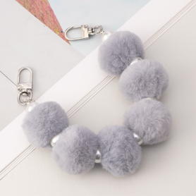 30 cm Grey Pompon Shell Necklace Phone Case with Silver Clasp - Stylish Protection