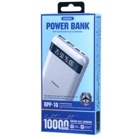Power Bank 10000mAh REMAX RPP-10 Charge Rapide - 3 Appareils - Ports USB & Type-C - Blanc