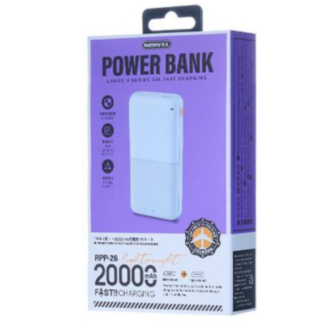 Power Bank 20000mAh REMAX RPP-26 Lango II Série - Bleu | Léger, Pratique & Idéal pour Voyages