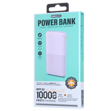 Power Bank 10000mAh RPP-23 REMAX Lango II – Idéale pour Voyages d'Affaires en Violet