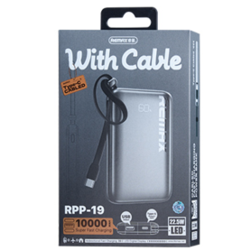 Power Bank 10000mAh RPP-19 REMAX - Chargement Rapide 20W+22.5W Type-C avec Indicateur LED Argent