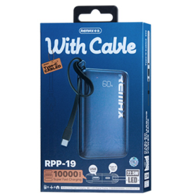 Power Bank 10000mAh REMAX RPP-19 20W+22.5W Charge Rapide Type-C avec Indicateur LED Bleu