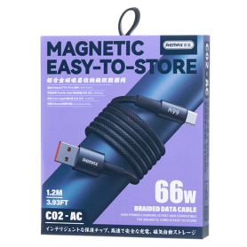 REMAX Aluminium Alloy USB Type-C Cable 66W 1.2M - Magnetic Storage & Durable Performance - C02-AC