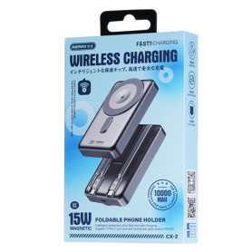 Power Bank Magnétique REMAX CX-2 10000mAh - 15W - Design Ultra-Mince 22.8mm - Support Intégré - Argent