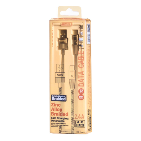 Câble USB-C Tressé REMAX Infinity 1.2M Bleu - Charge Rapide 2.4A en Alliage de Zinc