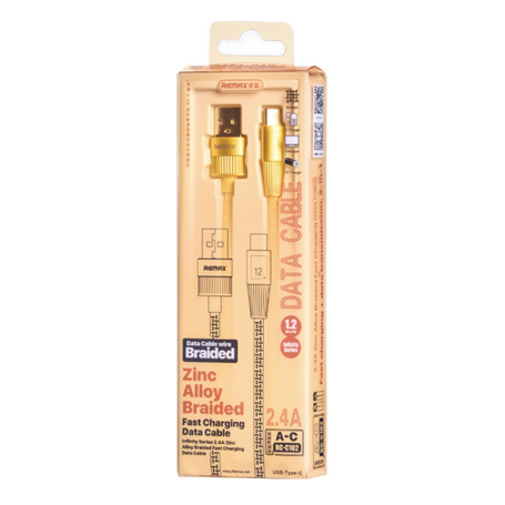 REMAX Infinity Series Gold Fast Charging USB/Type-C Cable 2.4A 1.2M RC-C102 – Efficient & Stylish