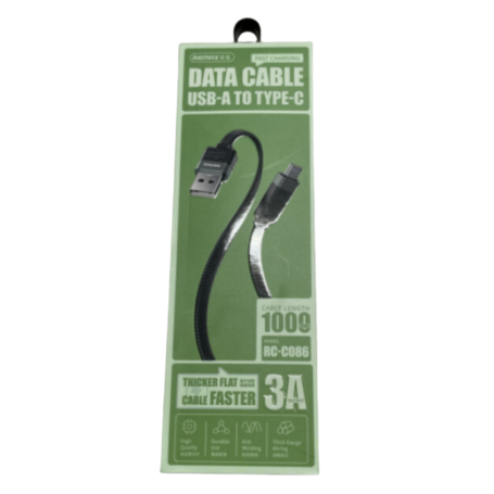 Câble USB Type-C Tressé Charge Rapide 3A REMAX Janker RC-C086 - 1M Noir | Robuste et Efficace