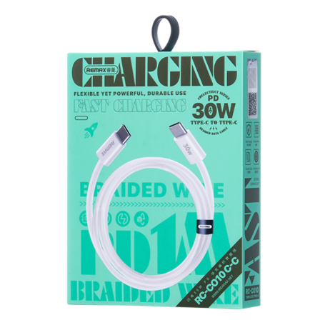 Câble Type-C Tressé REMAX 30W 1M Blanc - Charge Rapide Chelectricy RC-C010