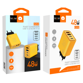 Adaptateur Secteur EU 48W 2 USB + 2 Type-C Jaune - WUW C212 pour Chargement Rapide & Efficace