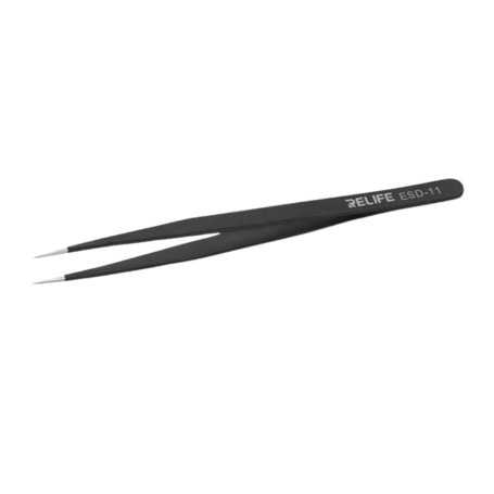 Antistatic Straight Tweezers Black - RELIFE RL-ESD-11 Precision Tool for Electronics and Crafts