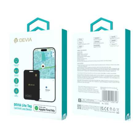 Localisateur d'Objet Devia Lite Tag (Carte) 1,5mm - Noir - Localisation Précise et Pratique