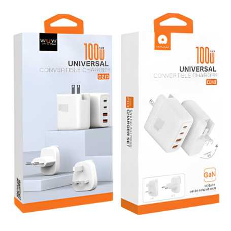 100W USB Type-C Power Adapter with 2 Port and 3 Connectors - WUW C213 White