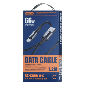 REMAX Fonsu Series RC-C099 66W Fast Charging USB/USB-C Cable 1.2M Black - Durable Braided Aluminum Alloy
