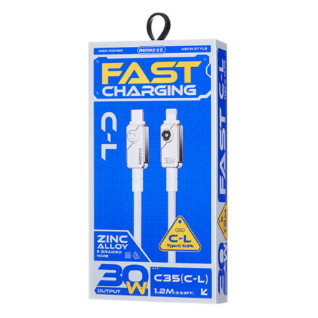 REMAX Swift C35 30W Fast Charging Cable USB-C Lightning 1.2M White - Durable Braided Aluminum Alloy