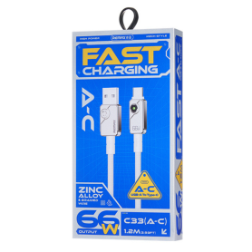 REMAX Swift C33 66W Fast Charging Braided USB/USB-C Cable 1.2M White Durable & Efficient