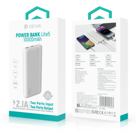 Power Bank 10000 mAh Devia Kintone V3 Blanc - Charge Rapide et Fiable pour Vos Appareils