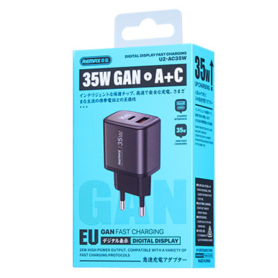 Chargeur Rapide GaN 35W REMAX U2-AC35W - USB & Type-C - Argent - Compatible UE