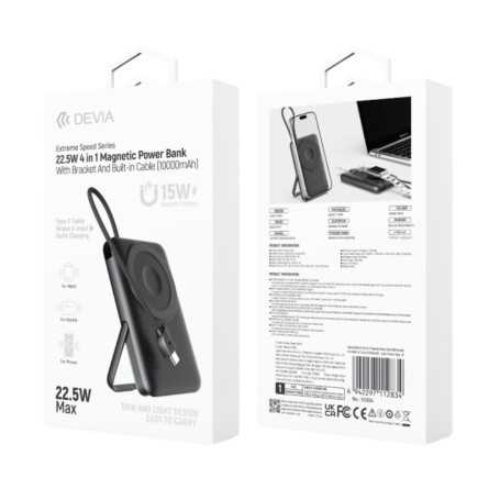 Power Bank Magnétique Sans Fil 10000 mAh 22.5W Devia Extreme Speed S28 - Charge Rapide et Élégance Grise