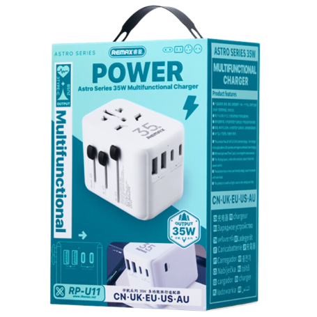 Prise Chargeur Multifonctionnel 35W REMAX RP-U11 - UK/US/EU/AU/CN - Blanc - Charge Rapide et Universelle