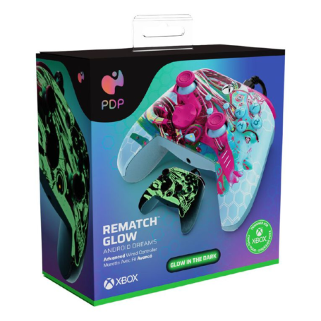 PDP Wired Xbox Series X/S & PC Controller Android Dreams REMATCH GLOW | Glow in the Dark Gaming Controller 049-023-ADDM