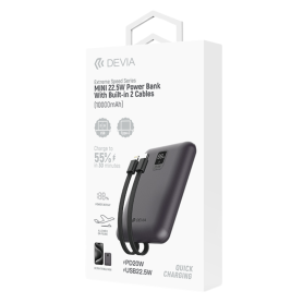 Power Bank 10000mAh 225W avec 2 Câbles Intégrés - Série Extreme Speed MINI Gris - Recharge Rapide et Compacte